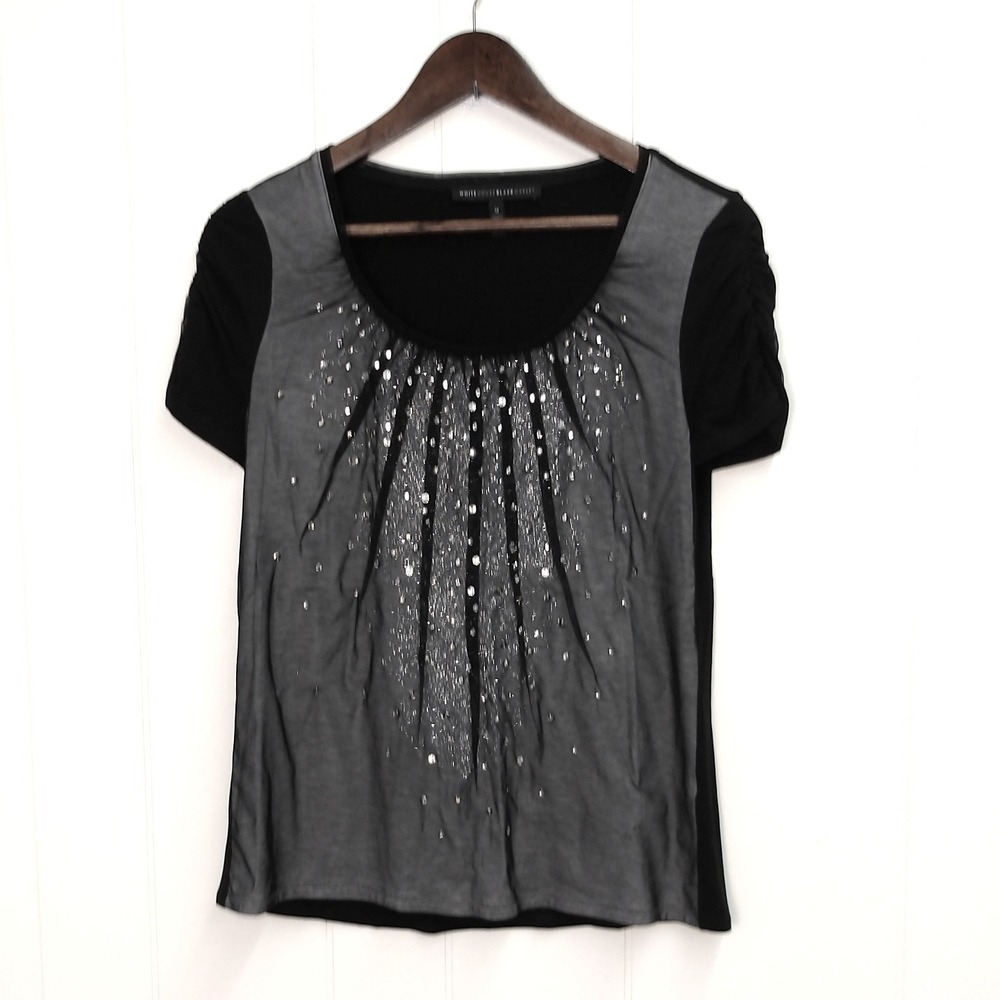 White House Black Market Black Sleeveless Embellished‎ Top Blouse Party M /#8041
